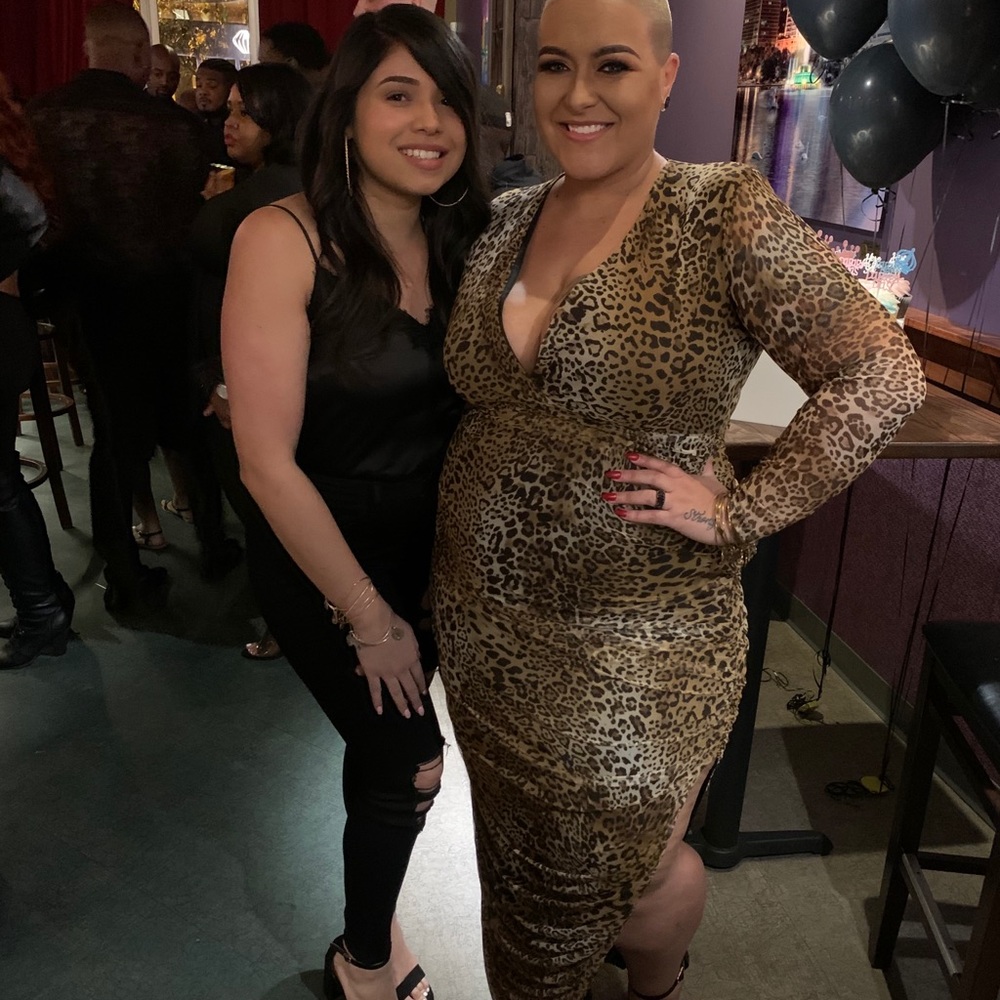 Cheetah long sleeve dress with slit on the side